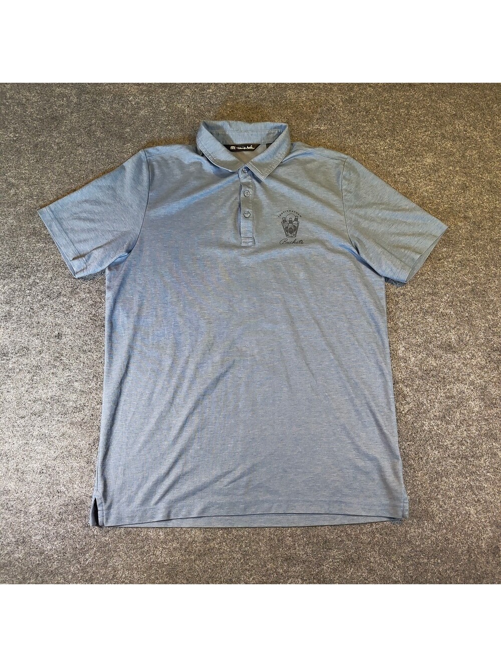 Travis Mathew Men's Blue "Buckets" Golf Polo Shirt Size Large Graphic Logo